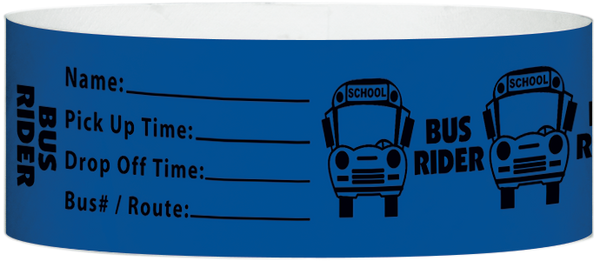 A Tyvek® 1" X 10" Bus Rider Blue wristband