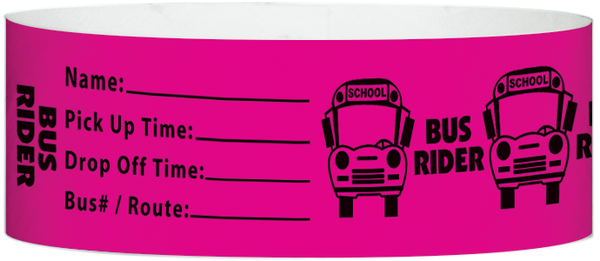 A Tyvek® 1" X 10" Bus Rider Neon Pink wristband