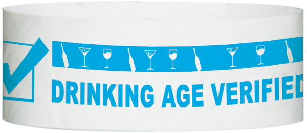 A Tyvek® 1" x 10"  Drinking Age Verified Light Blue wristband