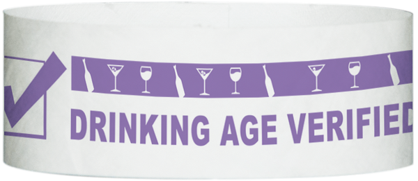 A Tyvek® 1" x 10"  Drinking Age Verified Purple wristband