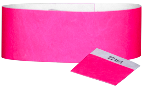 A 1" Tyvek® with stub solid Neon Pink wristband