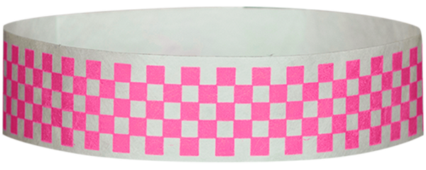 A Tyvek® 3/4" X 10" Checkerboard Neon Pink wristband