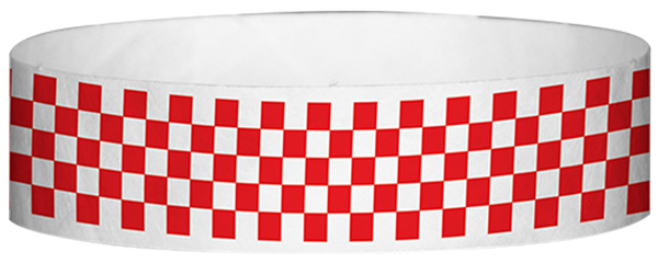 A Tyvek® 3/4" X 10" Checkerboard Red wristband