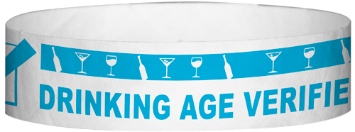 A Tyvek® 3/4" X 10" DAV Drinking Age Verfication Light Blue wristband