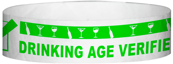 A Tyvek® 3/4" X 10" DAV Drinking Age Verfication Neon Lime wristband