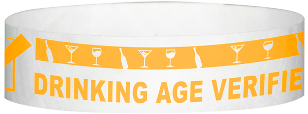 A Tyvek® 3/4" X 10" DAV Drinking Age Verfication Neon Orange wristband