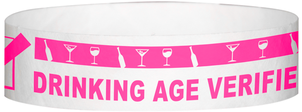 A Tyvek® 3/4" X 10" DAV Drinking Age Verfication Neon Pink wristband