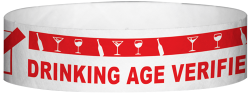 A Tyvek® 3/4" X 10" DAV Drinking Age Verfication Red wristband