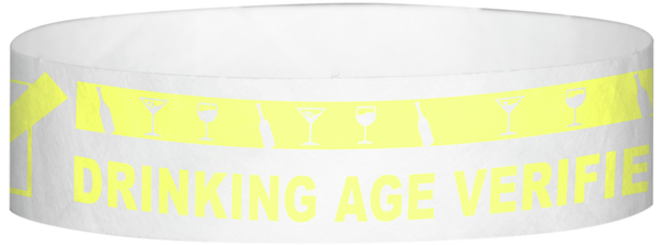 A Tyvek® 3/4" X 10" DAV Drinking Age Verfication Yellow Glow wristband