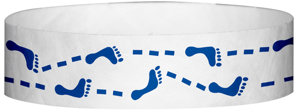 A Tyvek® 3/4" X 10" Foot Prints Blue wristband