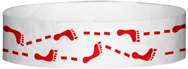 A Tyvek® 3/4" X 10" Foot Prints Red wristband