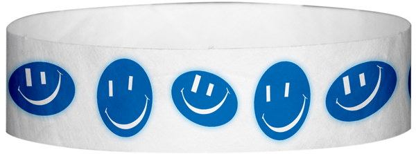 A Tyvek® 3/4" X 10" Happy Face Glow Neon Blue