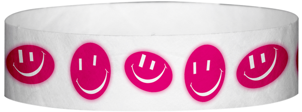 A Tyvek® 3/4" X 10" Happy Face Glow Neon Pink