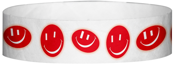 A Tyvek® 3/4" X 10" Happy Face Glow Neon Red