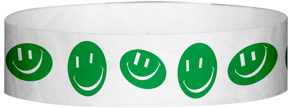 A Tyvek® 3/4" X 10" Happy Face Green Wristband