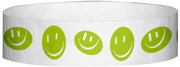 A Tyvek® 3/4" X 10" Happy Face Neon Lime Wristband