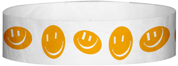 A Tyvek® 3/4" X 10" Happy Face Neon Orange Wristband