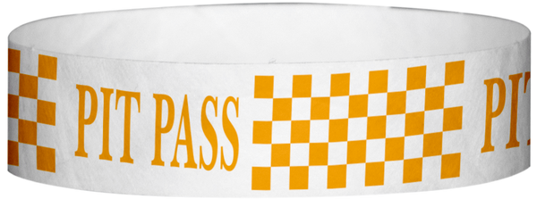 A Tyvek® 3/4" X 10" Pitt Pass Checker Neon Orange wristband