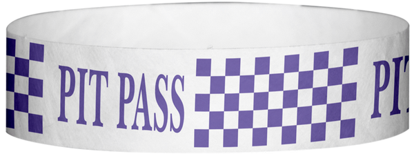 A Tyvek® 3/4" X 10" Pitt Pass Checker Purple wristband