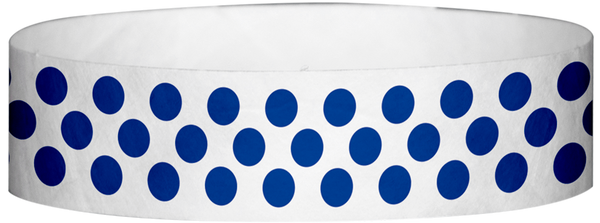 A Tyvek® 3/4" X 10" Polka Dot Blue wristband