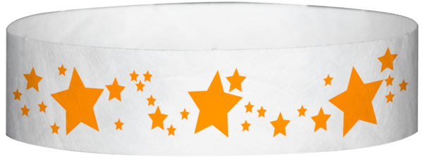 A Tyvek® 3/4" X 10" Stars Neon Orange wristband