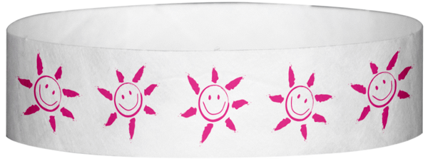 A Tyvek® 3/4" X 10" Sun Face Neon Pink wristband