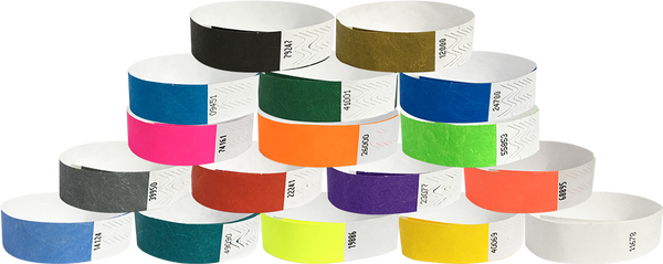 3/4" Tyvek® litter free solid 17 color wristbands
