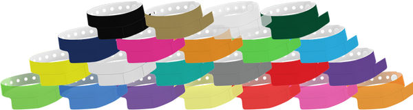 A Vinyl 1 1/4" x 9 1/4" Slim 3-Stub Snapped Solid Wristbands