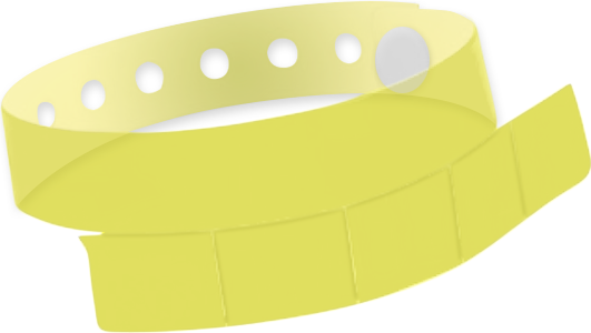 A Vinyl 1 1/4" x 9 1/4" Slim 5-Stub Snapped Solid Edge Glow Yellow wristband